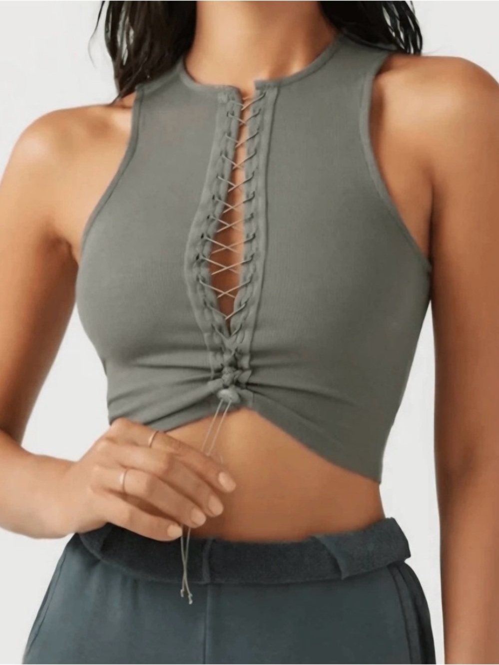 Joah Brown Lace Up Crop Top Size S/M
